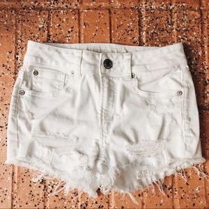 AEO Destroyed White Denim Shorts - High Waisted